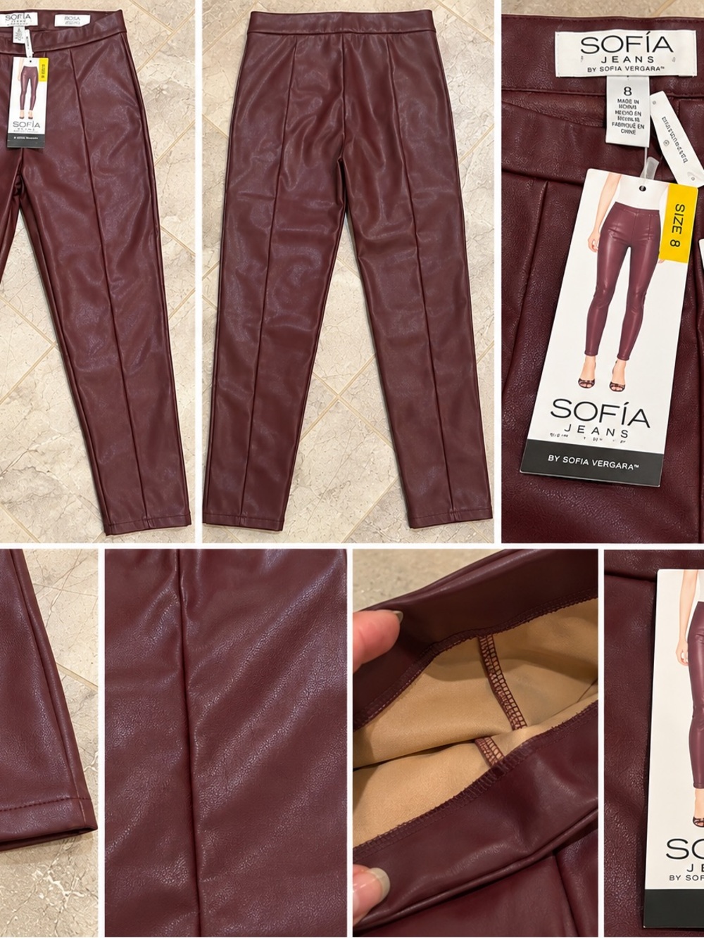 sofia by sofia vergara Faux Leather Skinny Pants - Wine